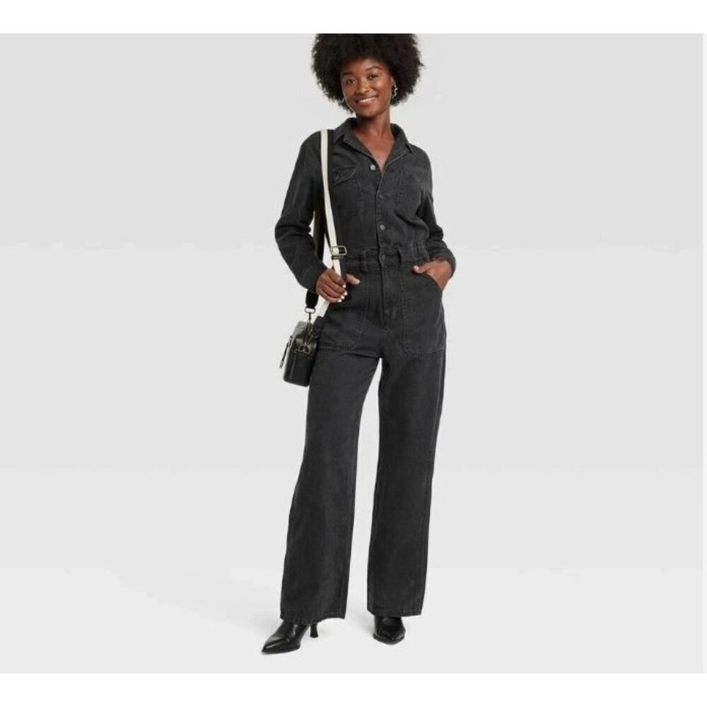 NEW Women's 6 Long Sleeve Utility Baggy Denim Jumpsuit - Universal Thread k1030